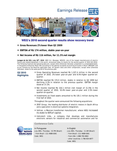 Thumbnail WEG ON Quarterly Report 2010-q2