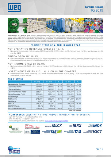 Thumbnail WEG ON Quarterly Report 2015-q1