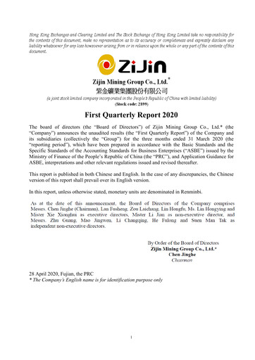 Thumbnail Zijin Mining Quarterly Report 2020-q1
