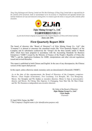 Thumbnail Zijin Mining Quarterly Report 2024-q1