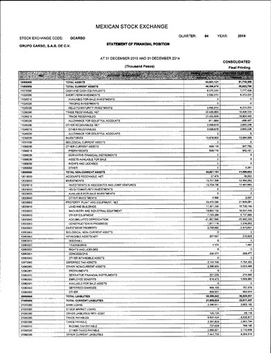 Thumbnail Grupo Carso Financial Statement 2015