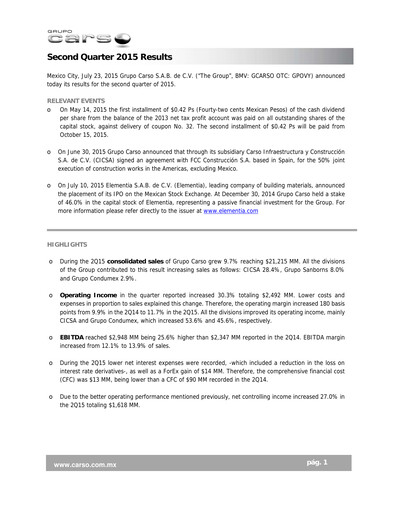 Thumbnail Grupo Carso Quarterly Report 2015-q2