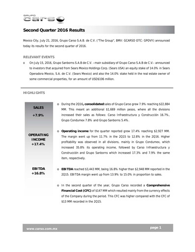 Thumbnail Grupo Carso Quarterly Report 2016-q2