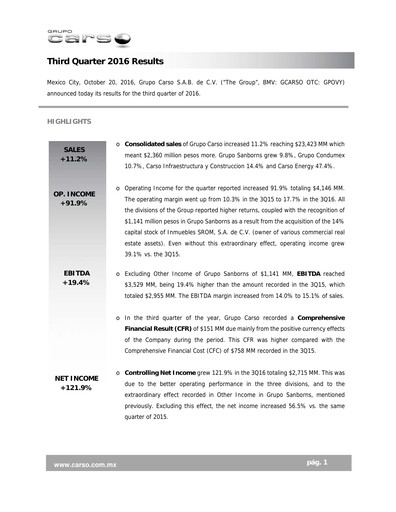 Thumbnail Grupo Carso Quarterly Report 2016-q3