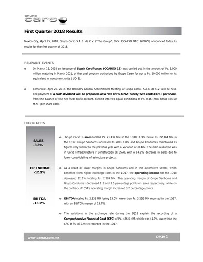 Thumbnail Grupo Carso Quarterly Report 2018-q1