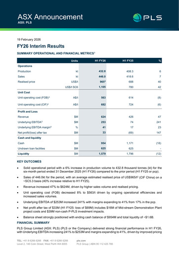 Thumbnail Pilbara Minerals Half-year Report 2026-h1