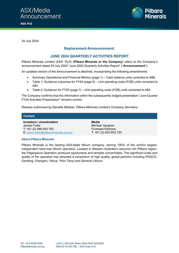 Thumbnail Pilbara Minerals Quarterly Report 2024-q4