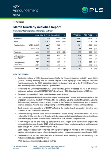 Thumbnail Pilbara Minerals Quarterly Report 2025-q3