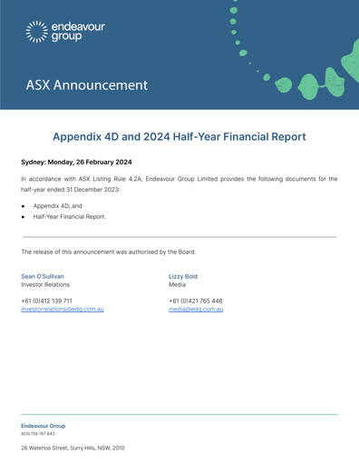 Vorschaubild Endeavour Group Halbjahresbericht 2024-h1