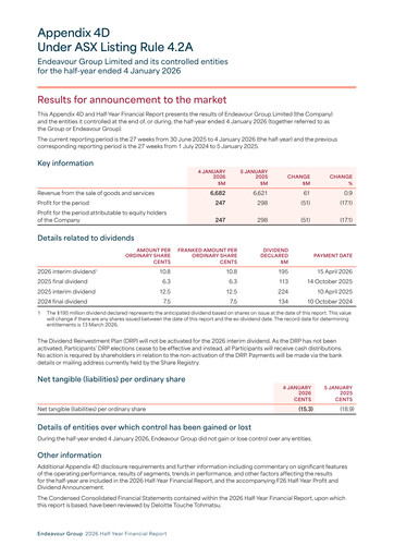 Thumbnail Endeavour Group Half-year Report 2026-h1