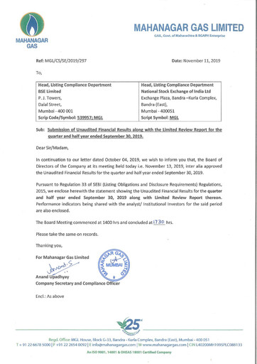 Vorschaubild Mahanagar Gas Quartalsbericht 2019-q2