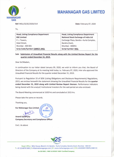 Vorschaubild Mahanagar Gas Quartalsbericht 2019-q3