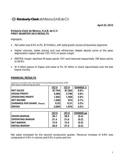 Thumbnail Kimberly-Clark de México Quarterly Report 2015-q1