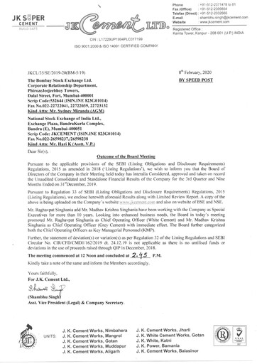 Thumbnail JK Cement

 Quarterly Report 2019-q3
