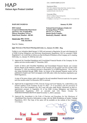 Miniature Hatsun Agro Products Rapport trimestriel 2025-q3