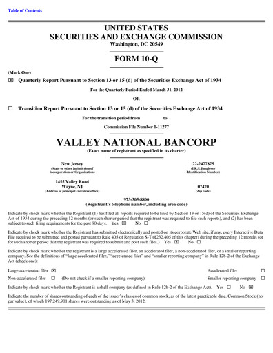 Thumbnail Valley Bank Quarterly Report 2012-q1