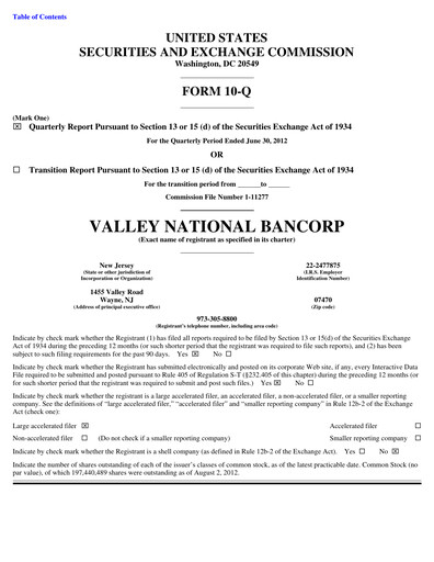Thumbnail Valley Bank Quarterly Report 2012-q2
