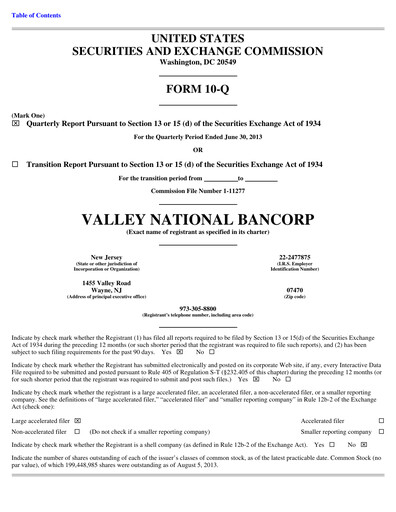 Thumbnail Valley Bank Quarterly Report 2013-q2