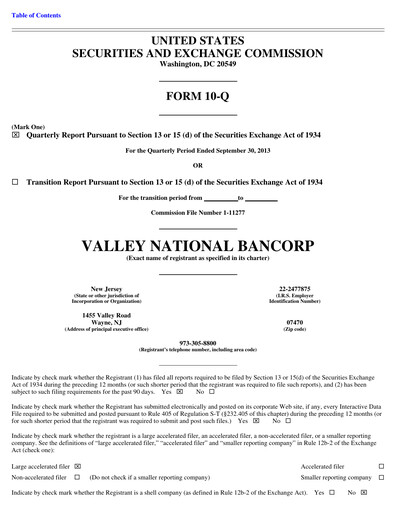 Thumbnail Valley Bank Quarterly Report 2013-q3