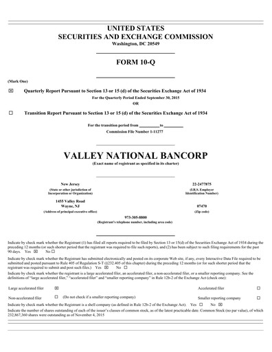 Thumbnail Valley Bank Quarterly Report 2015-q3