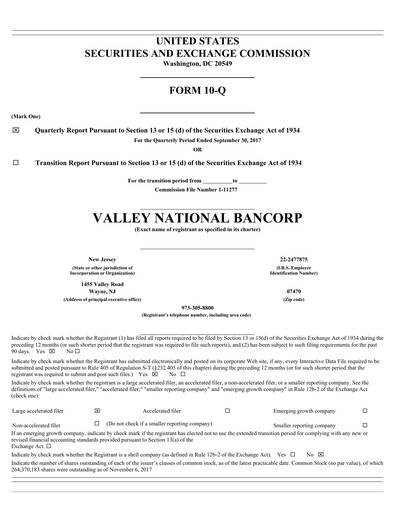Thumbnail Valley Bank Quarterly Report 2017-q3