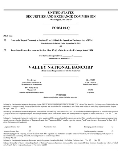 Thumbnail Valley Bank Quarterly Report 2018-q3