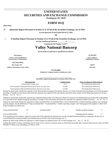 Thumbnail Valley Bank Quarterly Report 2020-q1