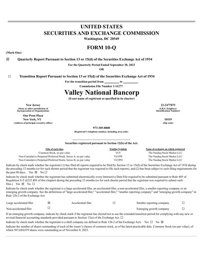 Thumbnail Valley Bank Quarterly Report 2023-q3