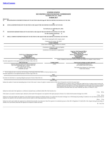 Miniature Uxin Limited Rapport annuel 2022