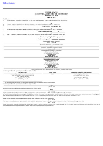 Miniature Uxin Limited Rapport annuel 2023