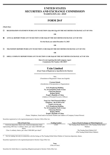 Miniature Uxin Limited Rapport annuel 2025