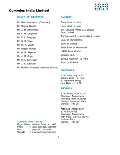 Thumbnail Cummins India Annual Report 2000-2001