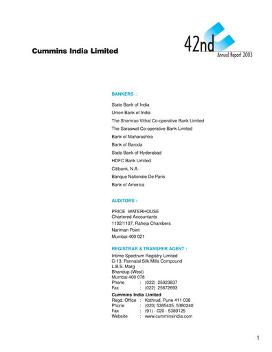 Thumbnail Cummins India Annual Report 2002-2003