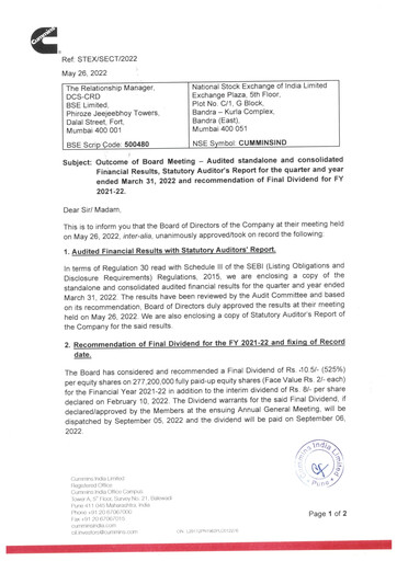 Thumbnail Cummins India Financial Statement 2021-2022