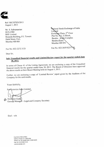 Thumbnail Cummins India Quarterly Report 2013-q1