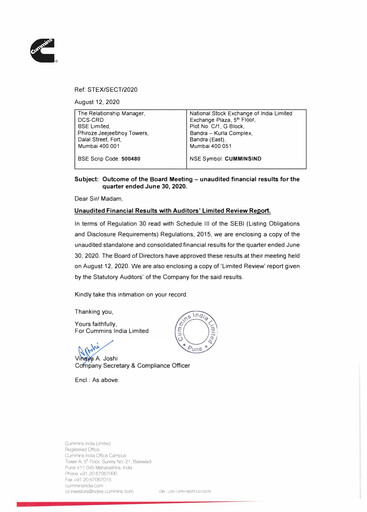 Thumbnail Cummins India Quarterly Report 2020-q1