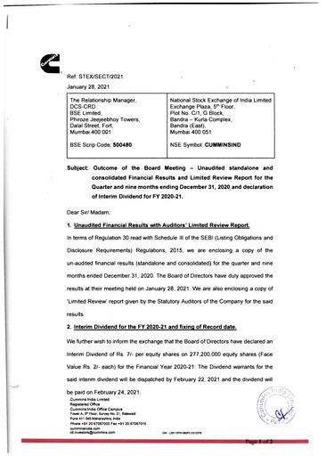 Thumbnail Cummins India Quarterly Report 2020-q3
