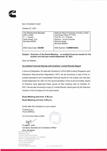 Thumbnail Cummins India Quarterly Report 2021-q2