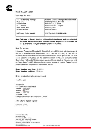 Thumbnail Cummins India Quarterly Report 2023-q2