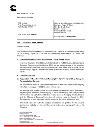 Thumbnail Cummins India Quarterly Report 2024-q1