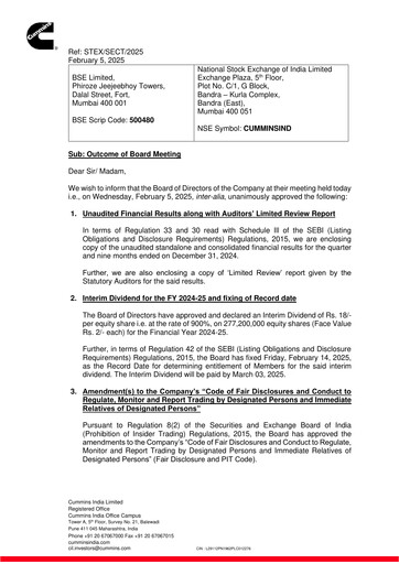 Thumbnail Cummins India Quarterly Report 2024-q3