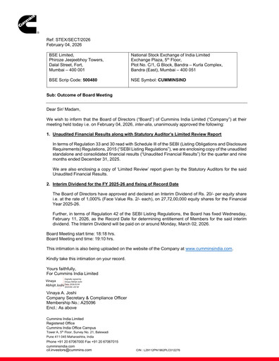 Thumbnail Cummins India Quarterly Report 2025-q3