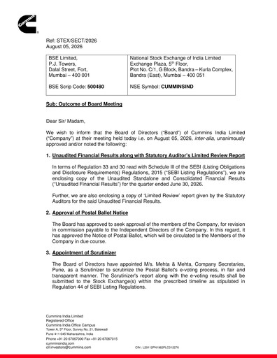 Thumbnail Cummins India Quarterly Report 2026-q1