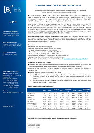 Thumbnail B3 Quarterly Report 2019-q3