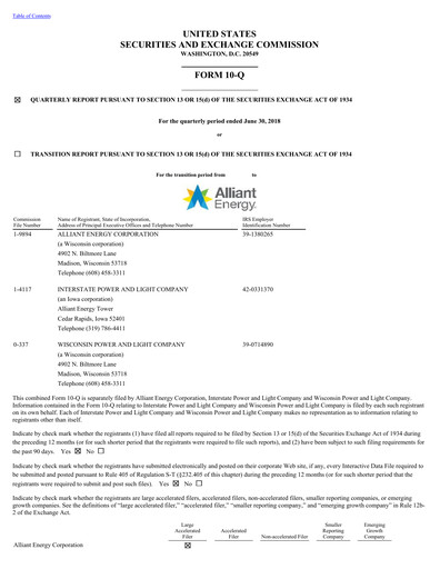 Vorschaubild Alliant Energy Quartalsbericht 2018-q2