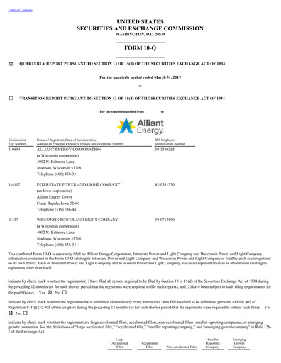 Vorschaubild Alliant Energy Quartalsbericht 2019-q1