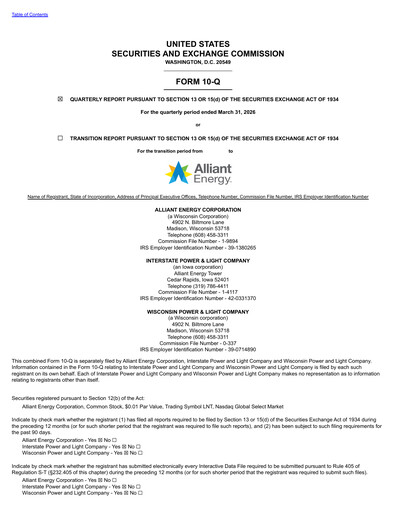 Miniature Alliant Energy Rapport trimestriel 2026-q1