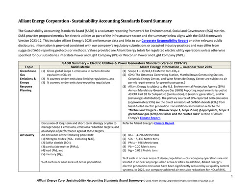 Vorschaubild Alliant Energy Nachhaltigkeitsbericht 2025