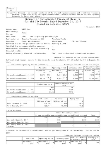 Thumbnail Gree Half-year Report fy2018-h1