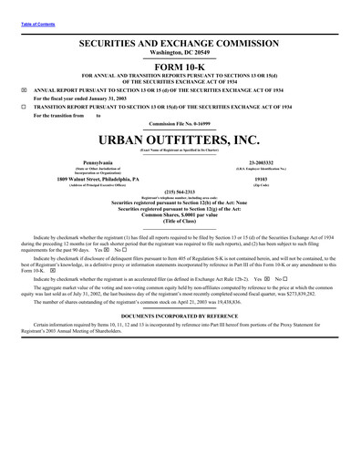 Thumbnail Urban Outfitters
 Annual Report 2003